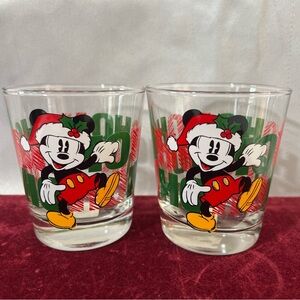 Disney Festive Glass‎ Set of two with Mickey Mouse and red and green accents